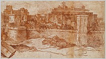 View of Jerusalem with the Temple of Solomon, Philippe de Champaigne (French, Brussels 1602–1674 Paris), Red chalk on two attached sheets of off-white laid paper