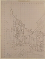 An Alleyway between Houses, Attributed to Théodore Rousseau (French, Paris 1812–1867 Barbizon), Pen and ink over graphite, squared in graphite