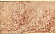 The Flaying of Marsyas, François van Loo (French, Aix 1708–1732 Turin), Red chalk; framing lines in pen and black ink