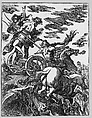 Rape of Persephone with Pluto on horseback at right, Giuseppe Scolari (Italian, active Venice, 1562–1607), Woodcut