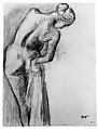 Bather Drying Herself, Edgar Degas (French, Paris 1834–1917 Paris), Charcoal and pastel on off-white laid paper