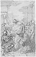 St. Peter Baptizing Cornelius (Acts 10: 44-48), Laurent Pécheux (French, Lyons 1729–1821 Turin), Pen and brown ink, brush and gray wash, over red and black chalk