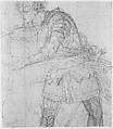 The Clemency of Augustus (recto); Knight Restraining a Female Figure (verso), François André Vincent (French, Paris 1746–1816 Paris), Pen and brown ink, brush and brown wash, over traces of red chalk; perspective lines in graphite (recto).  Red chalk; squared in red chalk (verso).