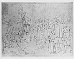The Market Place, from Nathaniel Hawthorne's "The Scarlet Letter", Felix Octavius Carr Darley (American, Philadelphia, Pennsylvania 1822–1888 Claymont, Delaware), Pen and black ink with graphite and pale blue wash