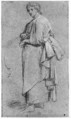Man in Roman Toga, Anonymous, French, 18th century, Black chalk, heightened with white chalk, on brown paper