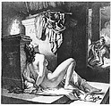 Cassandra Imploring Athena for Revenge Against Ajax, Jérôme Martin Langlois (French, Paris 1779–1838 Paris), Black and colored chalk with watercolor and lead white paint
