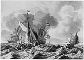 Ships in a Stormy Sea, Circle of Ludolf Backhuysen (Dutch, Emden 1630–1708 Amsterdam), Pen and brown ink, with gray wash, over black chalk