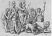 The Triumph of Cybele, after Paolo Fiammingo's "Triumph of Earth", Hans Friedrich Schorer (German, ca. 1609–1649, (active Augsburg)), Pen and black ink, gray wash and white heightening