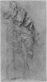 Man Leaning on a Wall (recto), Jean-Baptiste Joseph Pater (French, Valenciennes 1695–1736 Paris), Red chalk heightened with white, on blue paper