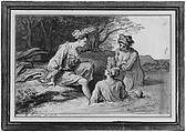 Ladies Bathing, Claude Simpol (French, Clamecy 1666–1716 Paris), Pen and gray ink, brush and gray wash, heightened with white, over traces of graphite; contours incised