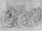 Congregation in a Temple, Fortunato Duranti (Italian, 1787–1863), Pen and brown ink with graphite on thin paper