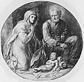 Holy Family in the Stable, Attributed to Govert Flinck (Dutch, Cleve 1615–1660 Amsterdam), Pen and brown ink over red chalk, with red wash and traces of white heightening; traces of framing line in pen and black ink