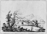 Landscape with Six Figures, 18th Century Imitator of Guercino (Giovanni Francesco Barbieri) (Italian, Cento 1591–1666 Bologna), Pen and brown ink and brush and dark brown ink
