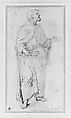 Standing Figure of Saint Peter Holding Book and Keys., Giovanni de&#39; Vecchi (Italian, Borgo Sansepolcro 1536/37–1615 Rome), Pen and two shades of brown ink, brush and pale brown wash, over traces of black chalk