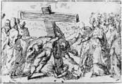 The Discovery of the True Cross, Bernardo Strozzi (Italian, Genoa 1581–1644 Venice), Pen and brown ink, over traces of leadpoint or black chalk, on off-white laid paper; framing lines in pen and darker brown ink