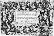Design for a Frontispiece with the Medici Arms, Jan van der Straet, called Stradanus (Netherlandish, Bruges 1523–1605 Florence), Pen and brown ink, brush and blue wash, heightened with white, incised for transfer; with collage