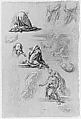 Figural Studies, Marco Benefial (Italian, Rome 1684–1764 Rome), Red chalk, brush and red wash. highlighted with white, on light brown paper