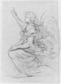 Study for the Archangel Gabriel, Nicolas Mignard (French, Troyes 1606–1668 Paris), Red chalk and graphite, heightened with white chalk