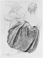 Studies of a Draped Female Figure, Kneeling, Seen from the Back, for the East Transept of the Chruch of Sainte-Clothilde, Paris, Henri Lehmann (French, Kiel 1814–1882 Paris), Charcoal (rubbed) and graphite on off-white laid paper