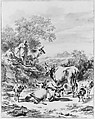 Herdsmen with Cattle and Sheep in Italianate Landscape, Nicolaes Berchem (Dutch, Haarlem 1621/22–1683 Amsterdam), Black chalk, brush and gray wash