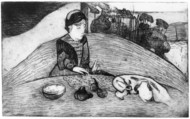 Woman with Figs, Paul Gauguin French, Etching, lavis, and soft-ground etching on zinc, printed in green ink
