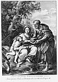 Leaf from Aedes Walpolianae mounted with a print and a drawing: (a): The Virgin and Joseph with the Young Jesus; (b): Acis and Galatea, Johann Jakob Frey the Elder (Swiss, active in Rome 1681–1752), (a): Engraving and etching; (b): red chalk