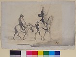 Don Quixote and Sancho Panza, Honoré Daumier (French, Marseilles 1808–1879 Valmondois), Black chalk and gray wash on wove paper