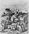 Diana Resting with Her Hounds (recto); Flora Seated by a Vase with Two Harks on the Ground, after Jost Amman (verso), Hermann Weyer (German, Coburg 1596–ca. 1621 Coburg), Pen and black ink and gray (olive) wash (recto); pen and gray ink (verso)