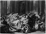The Death of Seneca, Jean Guillaume Moitte (French, Paris 1746–1810 Paris), Pen and black ink, brush and brown wash, heightened with white gouache on blue paper