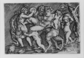 Bacchus Carried by Two Satyrs, Agostino Veneziano (Agostino dei Musi) Italian, Engraving