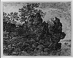 Landscape with a River and a Rocky Cliff, Anonymous, Pen and black ink