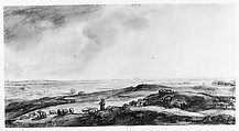 A Panoramic Landscape with a Herdsman and His Flock, Jan Ruischer (Dutch, born Franeker, ca. 1625–after 1675), Pen and brown ink, brush and brown wash, over black chalk