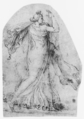 Female Figure in Antique Style Dress, Striding to the Right, Anonymous, Italian, 18th century  , style after 16th century, Pen and brown ink; silhouetted and redrawn by a later hand