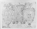 Ornamental Design with Amphore and Antique Style Armor, After Polidoro da Caravaggio (Italian, Caravaggio ca. 1499–ca. 1543 Messina), Pen and brown ink over traces of black chalk or leadpoint; partial framing line
