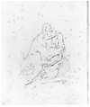 Seated Male Figure with Pipe in a Landscape, S. Romanelli  , Undocumented, Graphite