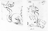 Sea Monster (in two fragments), Ascribed to Bernardino Poccetti (Italian, San Marino di Valdelsa 1548–1612 Florence), Pen and brown ink