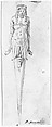 Design for Pointed Utensil with an Egyptian Style Figure on the Handle, Bernardino Poccetti (Italian, San Marino di Valdelsa 1548–1612 Florence), Pen and brown ink, brush and brown wash, over black chalk
