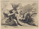 Two Cupids Wrestling Pan (Pan Vancu par les Amours), Antoine Coypel (French, Paris 1661–1722 Paris), Etching; first state of two