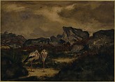 Herons in Landscape, Antoine-Louis Barye (French, Paris 1795–1875 Paris), Watercolor on wove paper