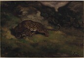 Leopard and Serpent, Antoine-Louis Barye (French, Paris 1795–1875 Paris), Watercolor on laid paper