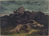 Dead Horses, Antoine-Louis Barye (French, Paris 1795–1875 Paris), Watercolor on wove paper
