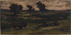 Group of Bison, Antoine-Louis Barye (French, Paris 1795–1875 Paris), Watercolor on laid paper