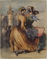 Two Grisettes, Constantin Guys (French, Flushing 1802–1892 Paris), Pen and brown ink, watercolor, over graphite