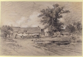 Farmyard with Ducks, Jules Dupré (French, Nantes 1811–1889 L&#39;Isle-Adam), Charcoal and white chalk