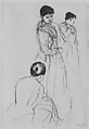 The Fitting, Mary Cassatt (American, Pittsburgh, Pennsylvania 1844–1926 Le Mesnil-Théribus, Oise), Drypoint and soft-ground etching, printed in black ink from one plate; second state of seven (Mathews & Shapiro)