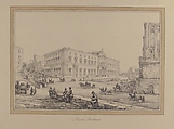 View of Naples: Musée Borbonio, Anonymous, French, 19th century, Pen and black ink, graphite; framing lines in pen and brown ink, brush and brown wash