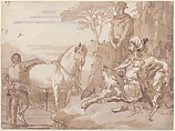 An Oriental Chieftain Resting, Giovanni Domenico Tiepolo (Italian, Venice 1727–1804 Venice), Pen and brown ink, brush and brown wash, over black chalk