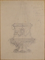 Design for a Vase with Rams' Heads in Renaissance Style, Anonymous, French, 19th century, Graphite; framing lines in pen and brown ink, brush and brown wash