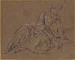Woman Seated on the Ground, Nicolas Lancret (French, Paris 1690–1743 Paris), Black and white chalk on brownish paper