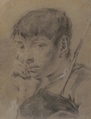 Boy With a Staff, Giovanni Battista Piazzetta (Italian, Venice 1682–1754 Venice), Charcoal or black chalk, highlighted with white chalk, on blue-gray paper faded to light brown